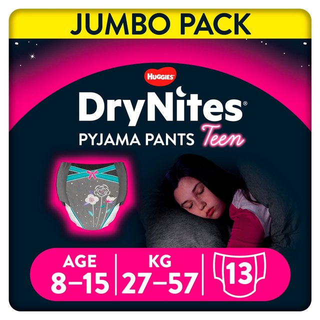 Huggies DryNites Girls Pyjama Pants 8-15 Yrs (27-57kg) Jumbo Pack   13 per pack GOODS M&S   