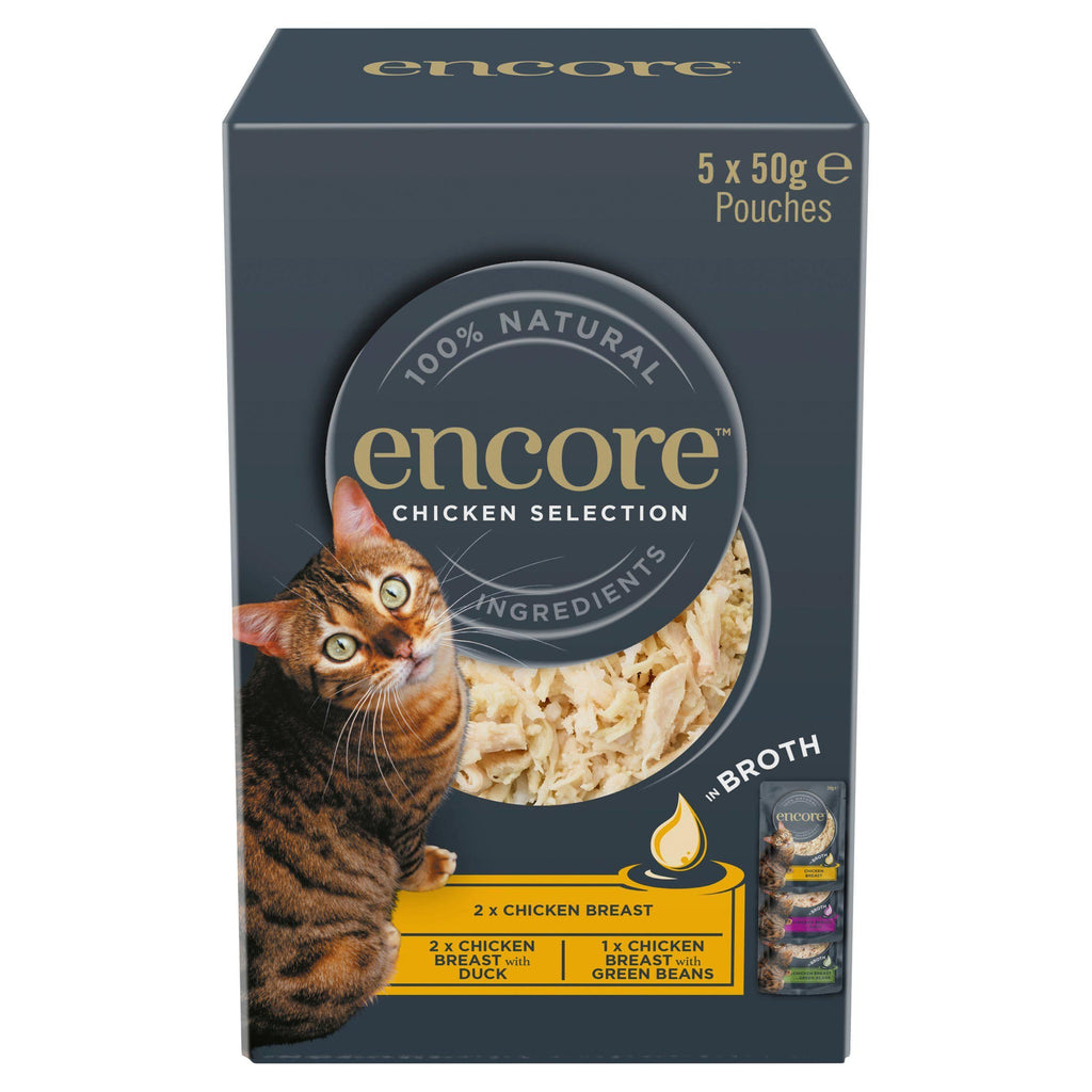 Encore Natural Chicken Selection In Broth Cat Pouches 5x50g