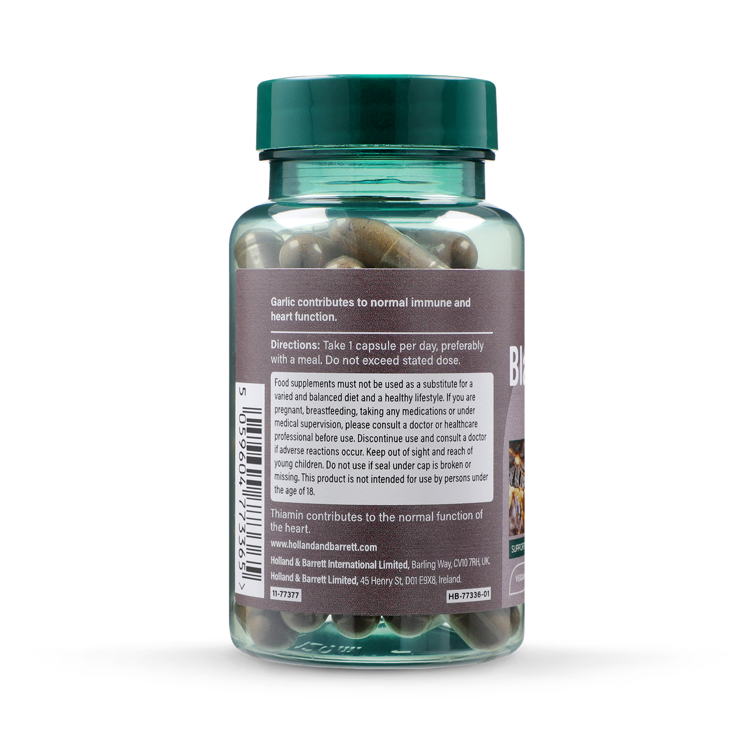 Holland & Barrett black garlic extract supplement 4800mg 60 capsules, UK version