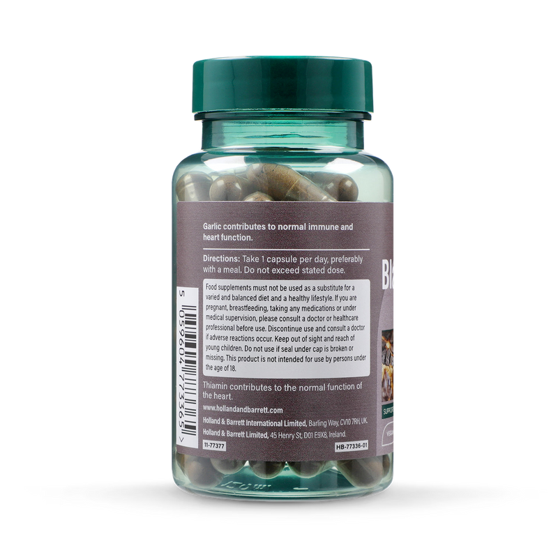 Holland & Barrett black garlic extract supplement 4800mg 60 capsules, UK version