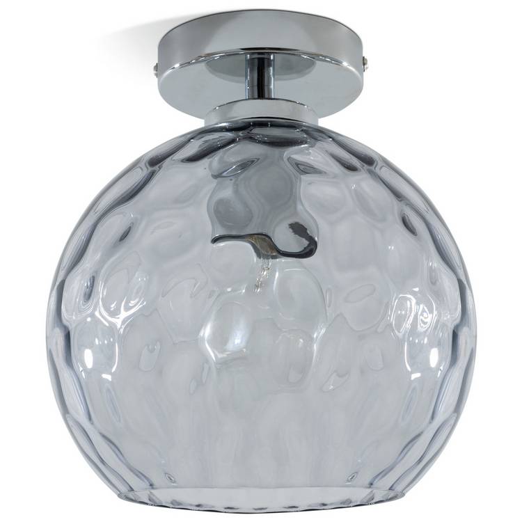 Argos Home Luxe flush ceiling light chrome hammered glass 20cm, imported from the UK