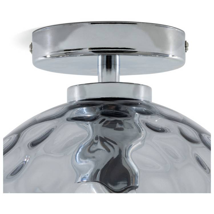 Argos Home Luxe flush ceiling light chrome hammered glass 20cm, imported from the UK