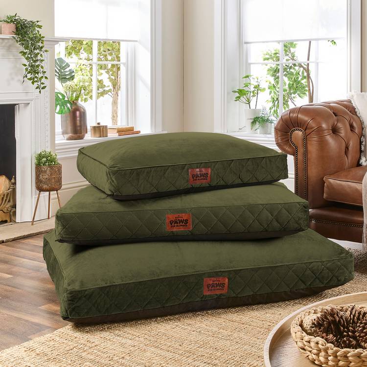 Paws For Slumber luxury forest green pet bed medium, imported from the UK