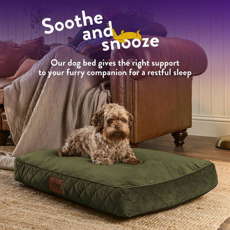 Paws For Slumber luxury forest green pet bed medium, imported from the UK