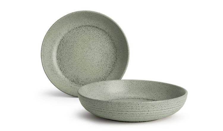 Habitat Textured Ripple 4 Piece Stoneware Pasta Bowls - Sage