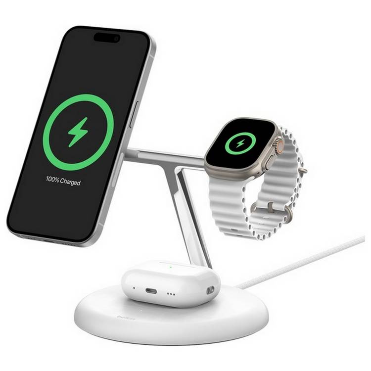 Belkin 3-in-1 Qi2 wireless charger White - British product