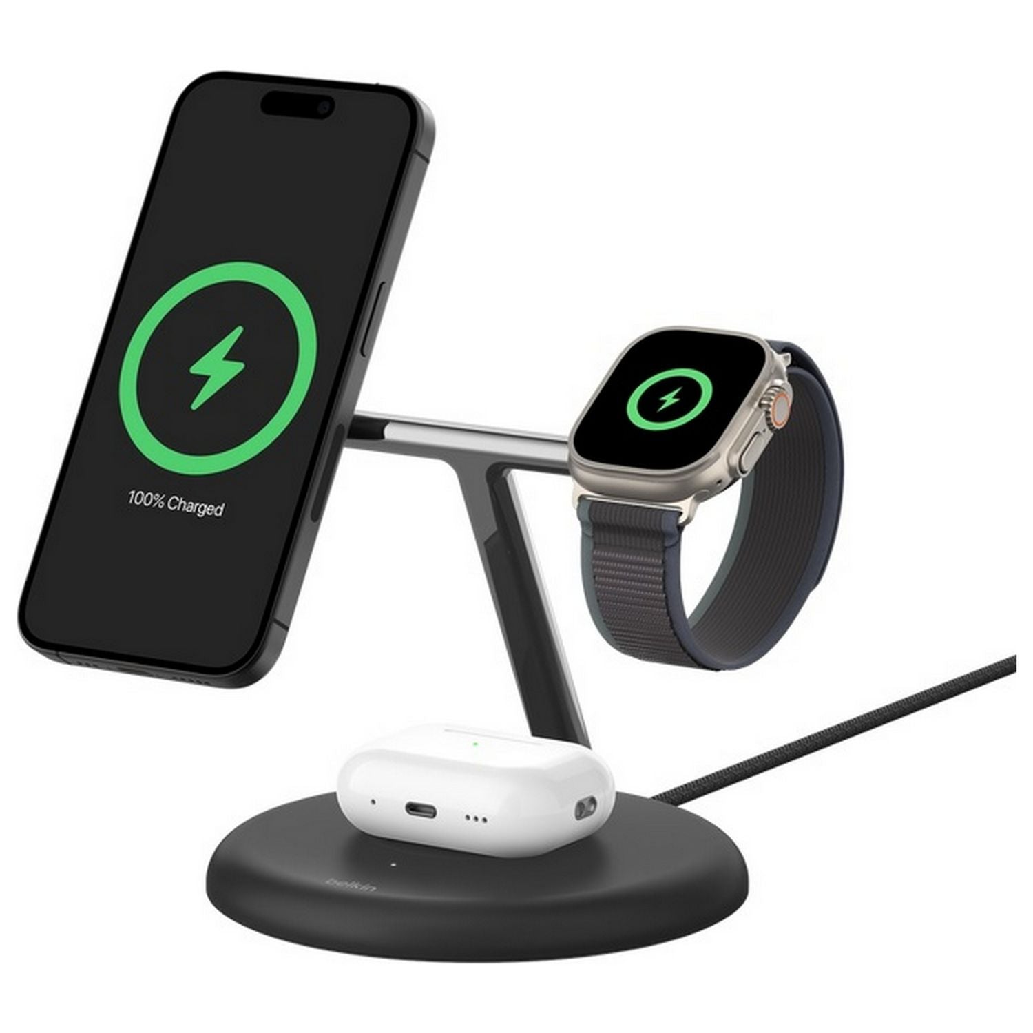 Belkin 3 in 1 MagSafe Compatible Qi2 Wireless Charger -Black