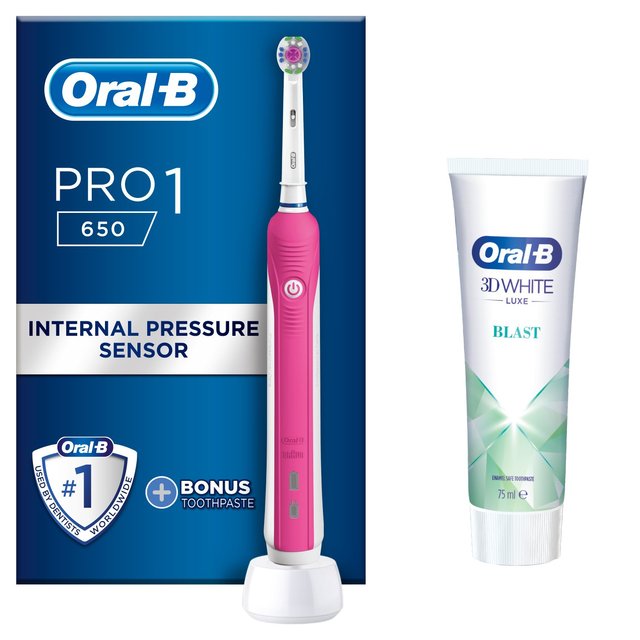 Oral-B Pro 1 650 Pink 3D White Electric Toothbrush (+ Whitening Toothpaste) GOODS M&S   