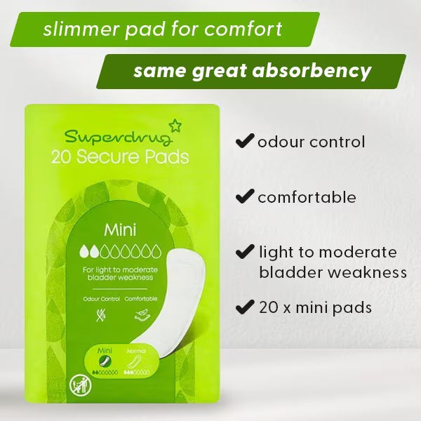 Superdrug Mini Incontinence Pads 20 pack (British brand)