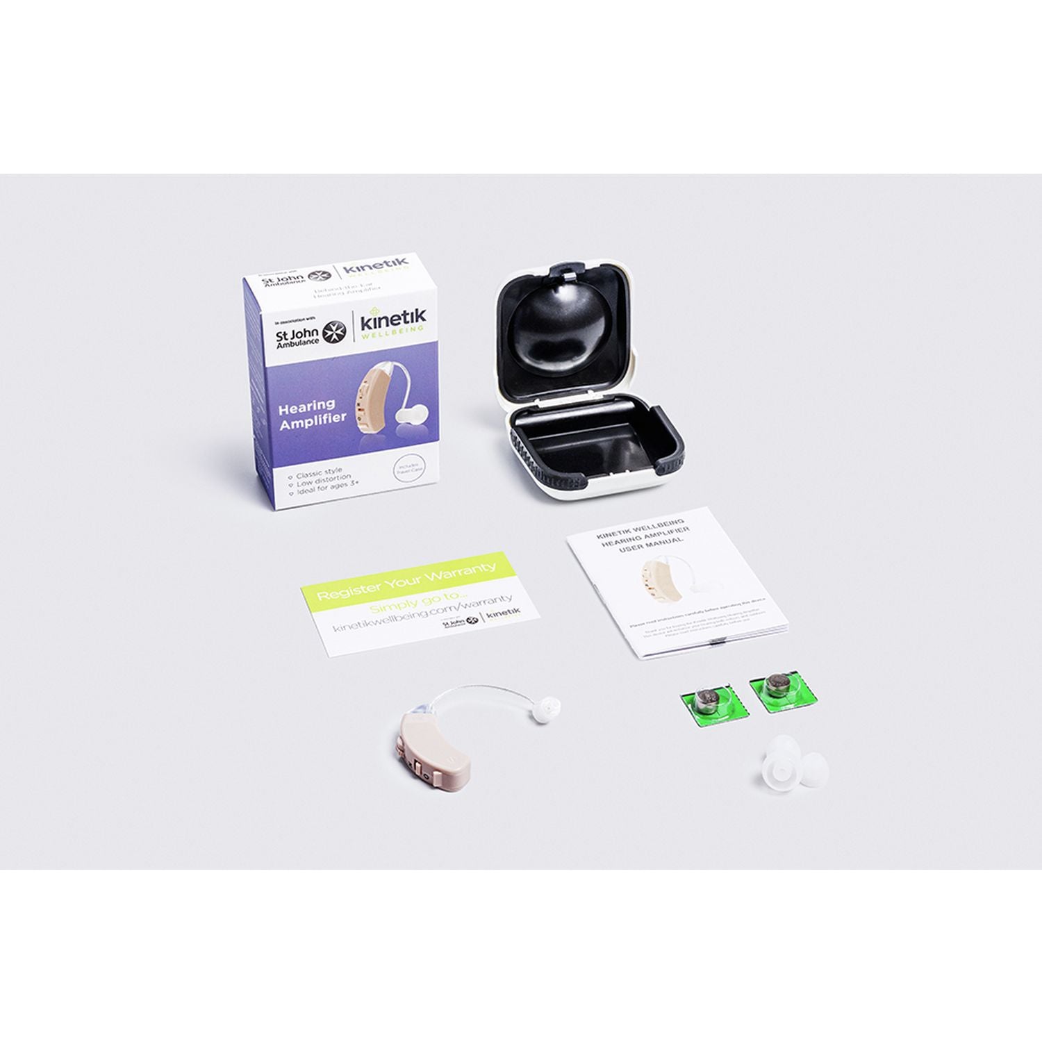 Kinetik Wellbeing hearing amplifier HRM4 compact size, UK version