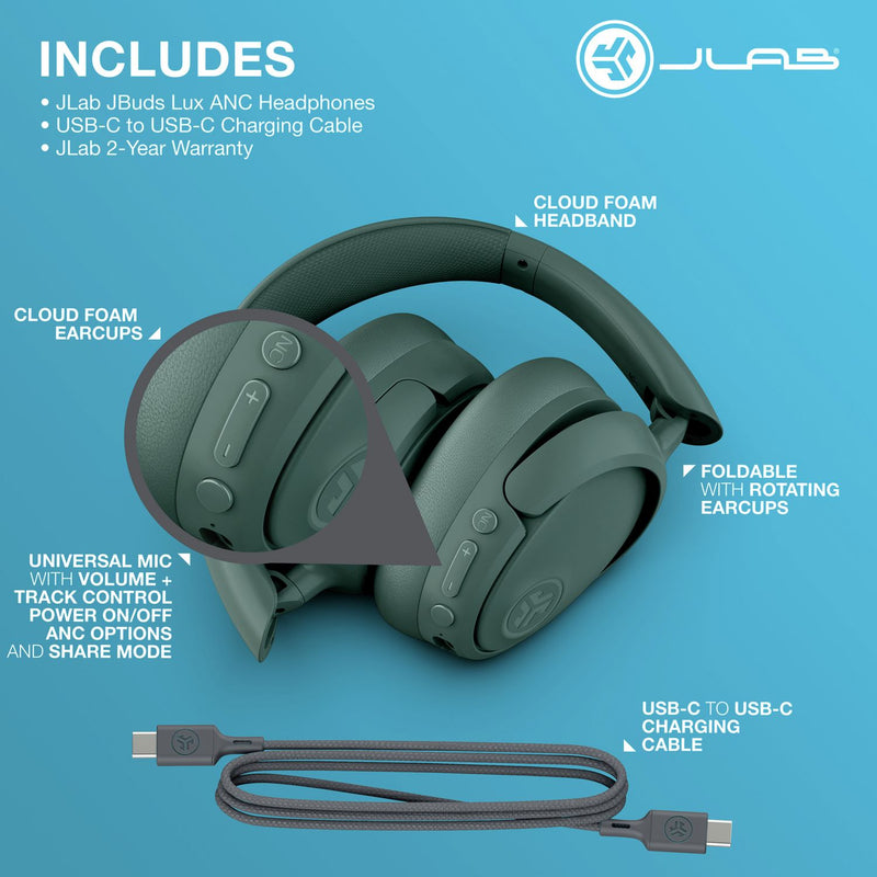 JLab JBuds Lux ANC wireless headphones in Sage - British product