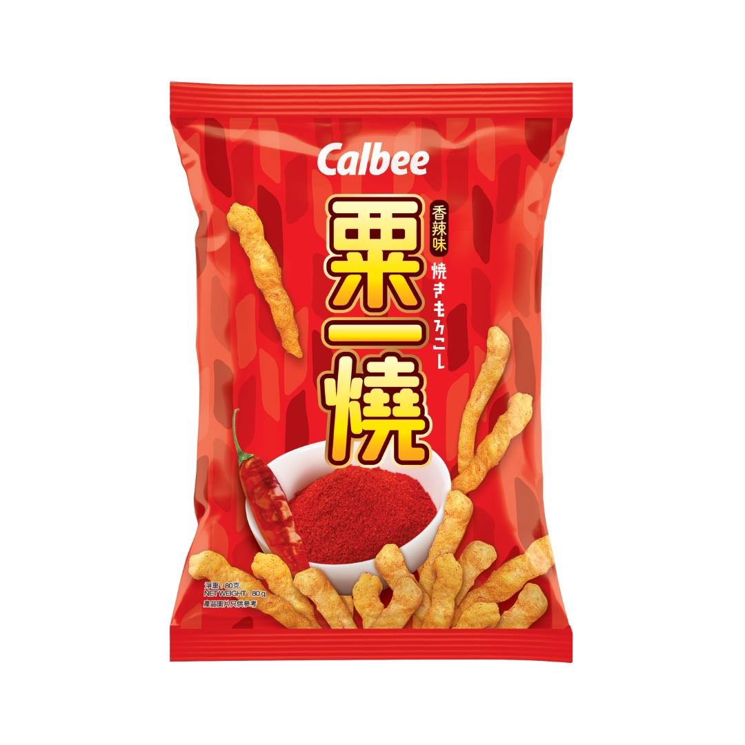 Calbee hot & spicy Grill-A-Corn snack, UK version