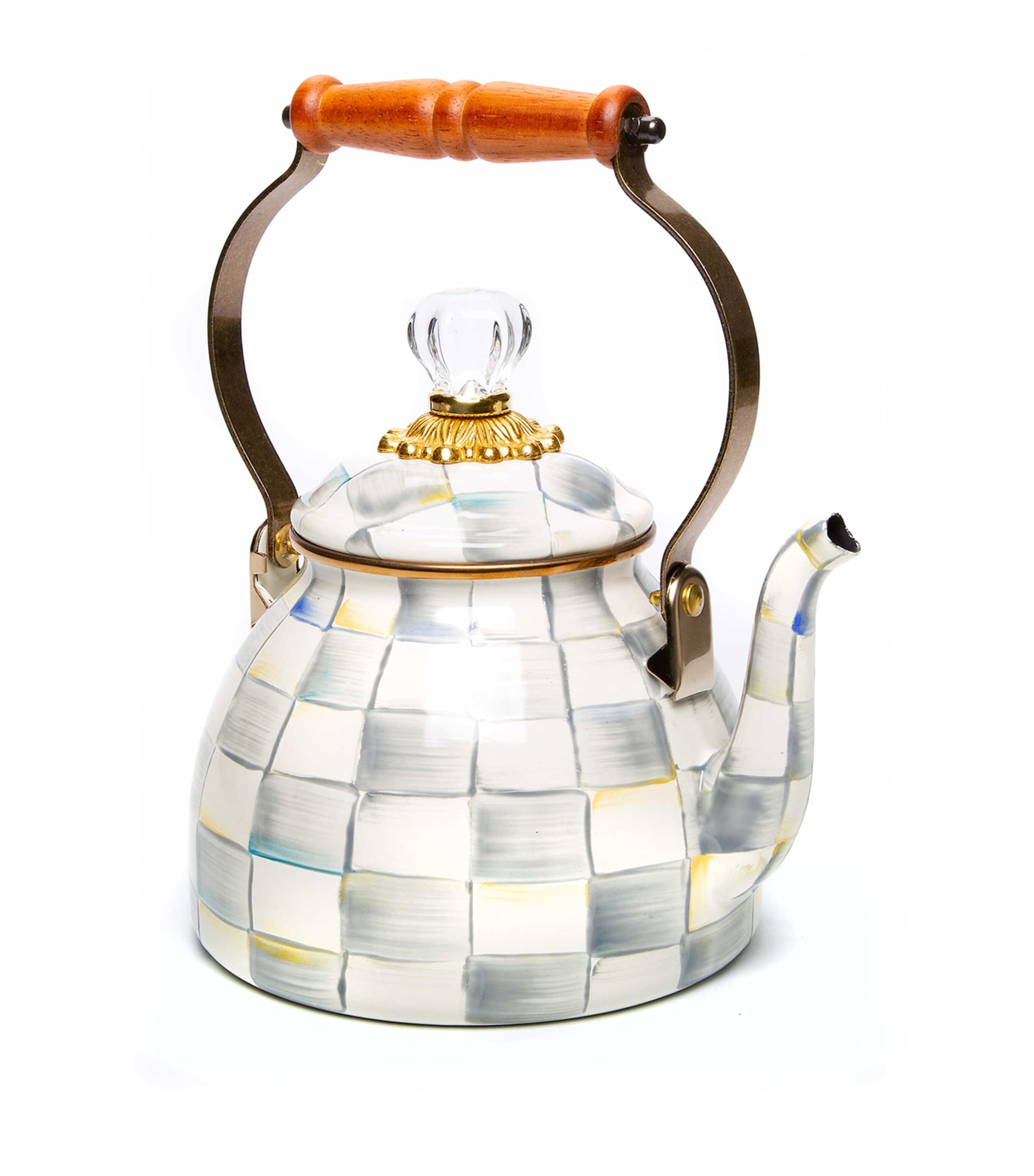 MacKenzie-Childs Sterling Check 2-quart tea kettle, imported from the UK