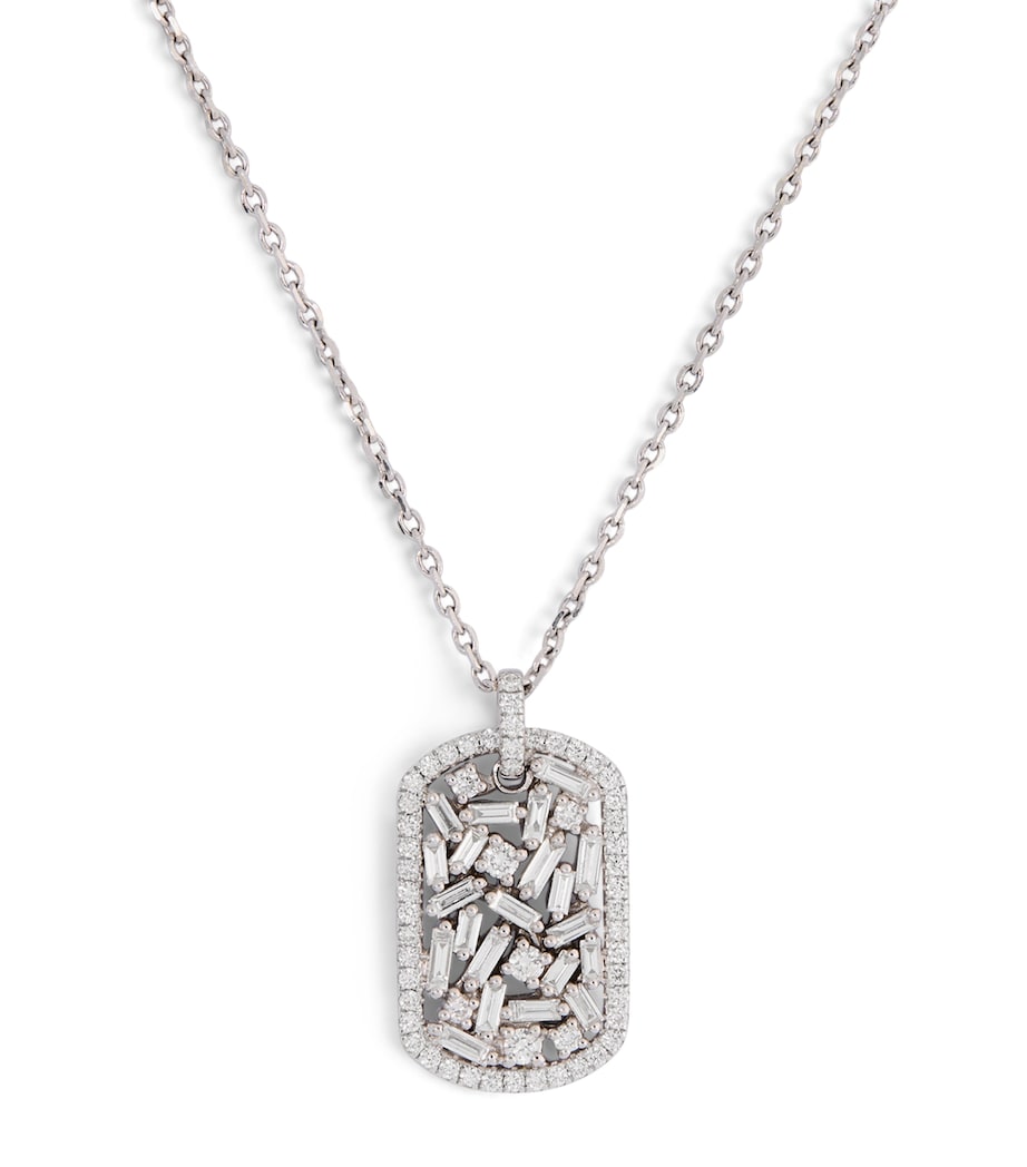 Suzanne Kalan diamond dog tag pendant necklace 18k white gold - British product