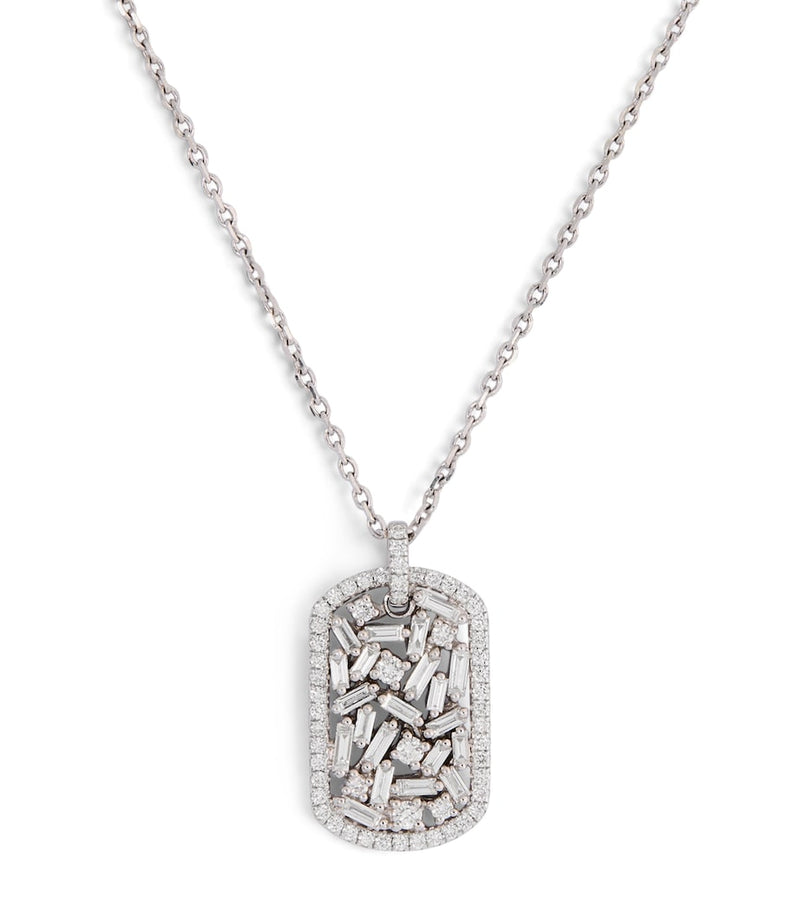 Suzanne Kalan diamond dog tag pendant necklace 18k white gold - British product