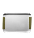 Christofle leather-trim rectangular tray with hammered dot effect 32cm - British product