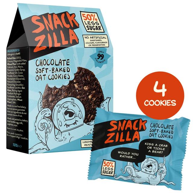 SNACKZILLA Chocolate Soft-Baked Oat Cookies   4 x 30g