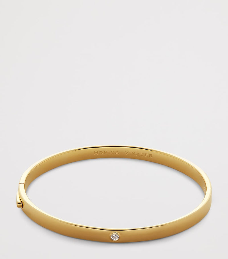Monica Vinader gold vermeil diamond solitaire bangle, imported from the UK