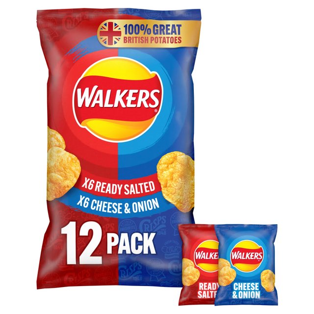 Walkers Ready Salted Cheese & Onion Variety Multipack Crisps   12 per pack