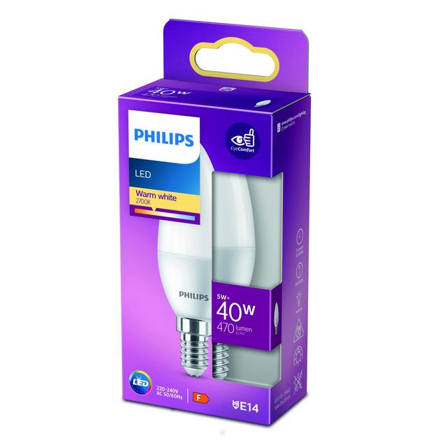 Philips LED Frosted Candle Light Bulb B35 E14 Warm White