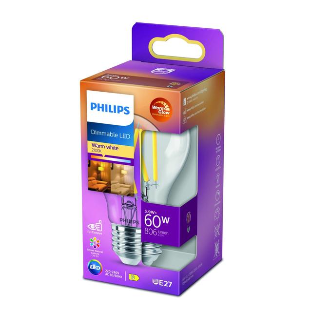 Philips LED Classic 60W A60 Light Bulb E27 Warm Glow Dimmable GOODS M&S   