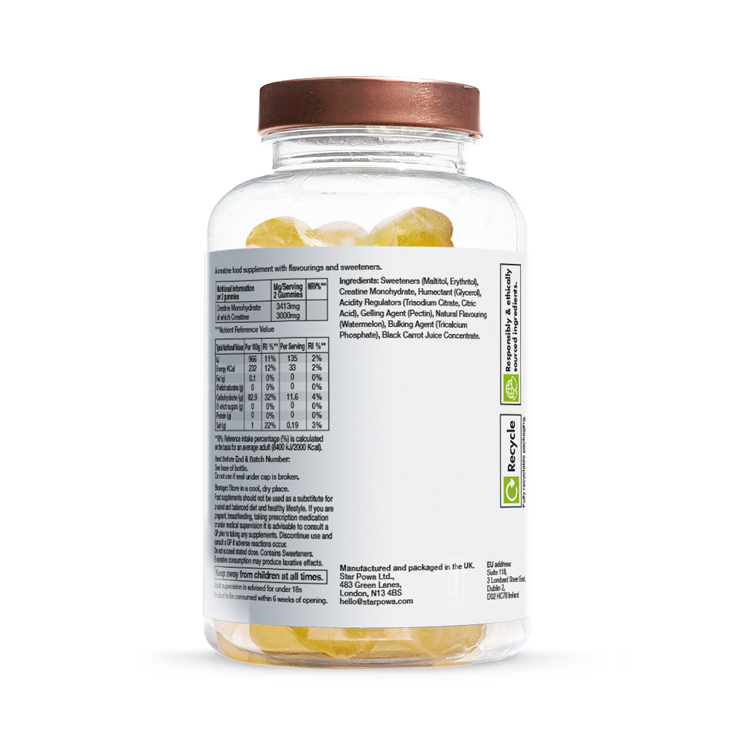 Starpowa Creatine 3000mg watermelon gummies 60 count, imported from the UK