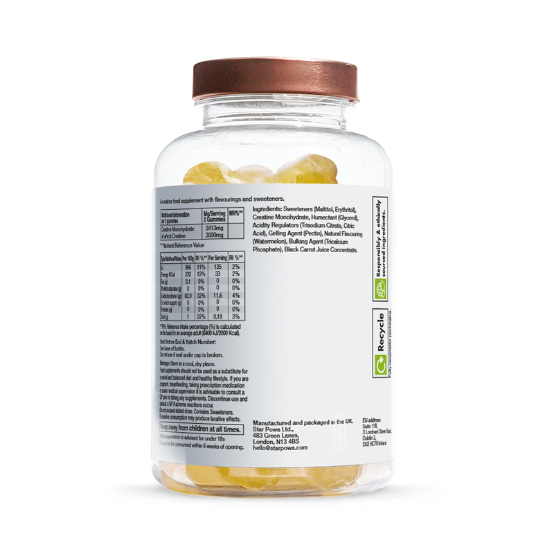 Starpowa Creatine 3000mg watermelon gummies 60 count, imported from the UK