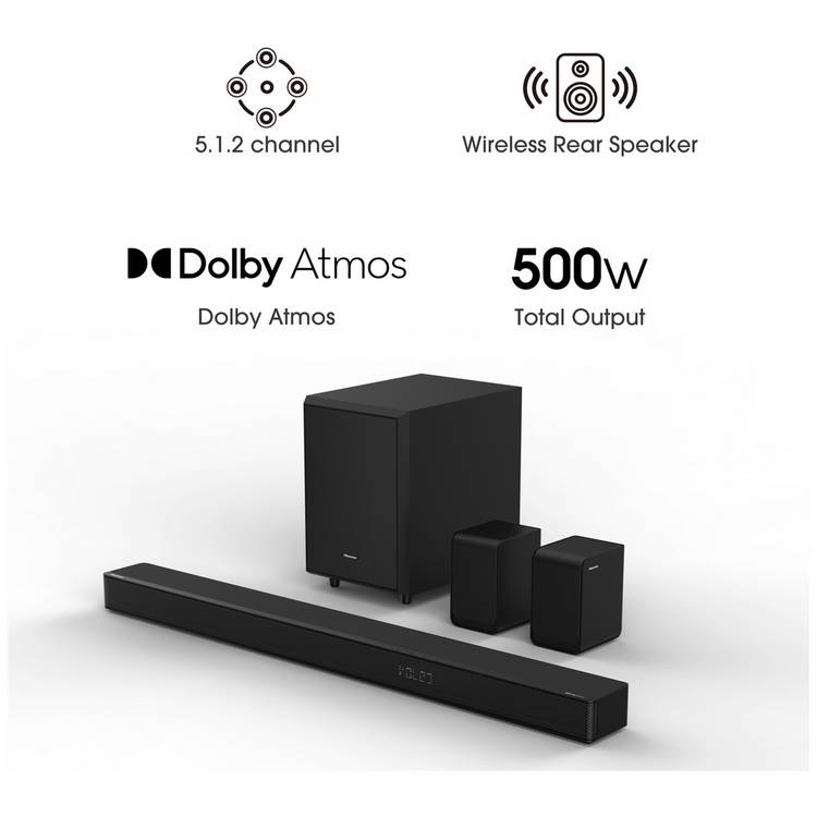 Hisense AX5125H sound bar with rear speakers and subwoofer, UK version