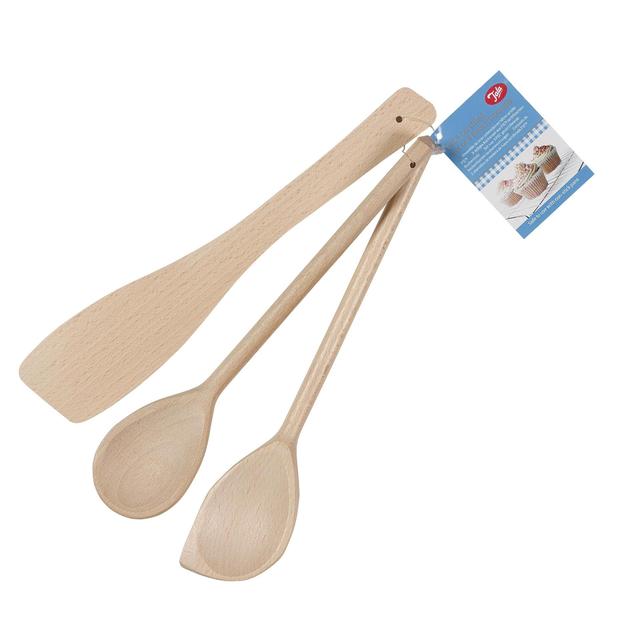 Tala 3 Beech Utensils 30cm Spoons and Spatula GOODS M&S   