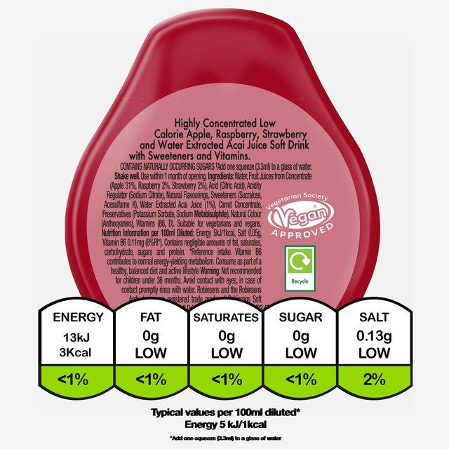 Robinsons Mini Boost Raspberry Strawberry & Acai No Added Sugar Squash   66ml