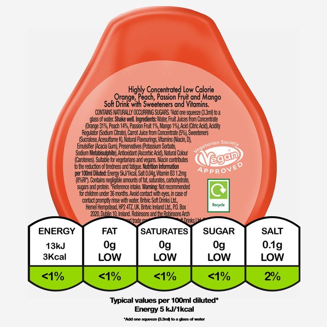 Robinsons Mini Vitality Peach Mango & Passion Fruit No Added Sugar Squash   66ml GOODS M&S   