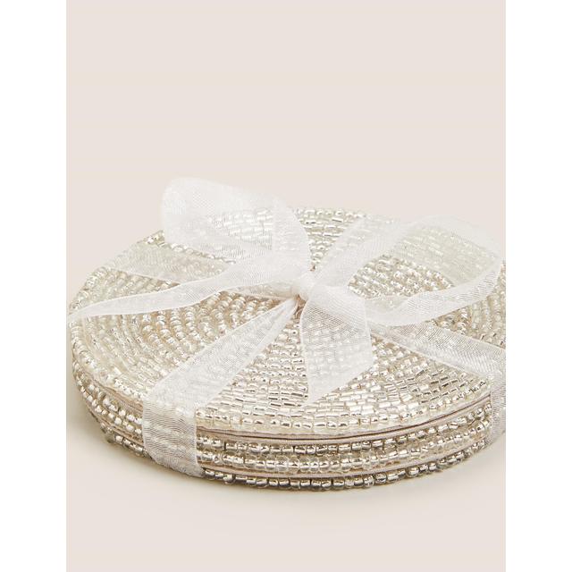 M&S Beaded Coasters Silver   4 per pack