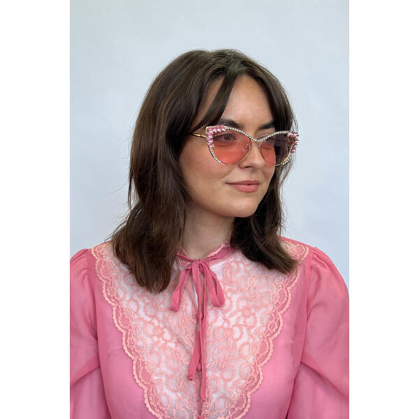 SVNX cat-eye sunglasses pink lenses gold frame, imported from the UK