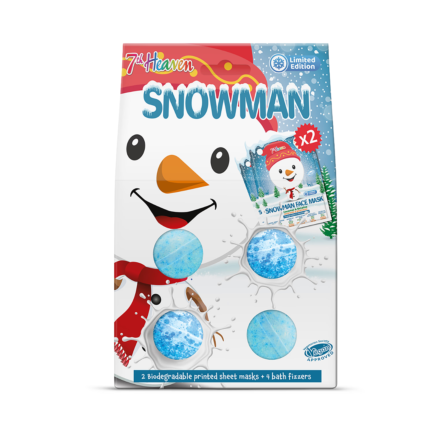 Snowman face mask and bath bomb set, UK version