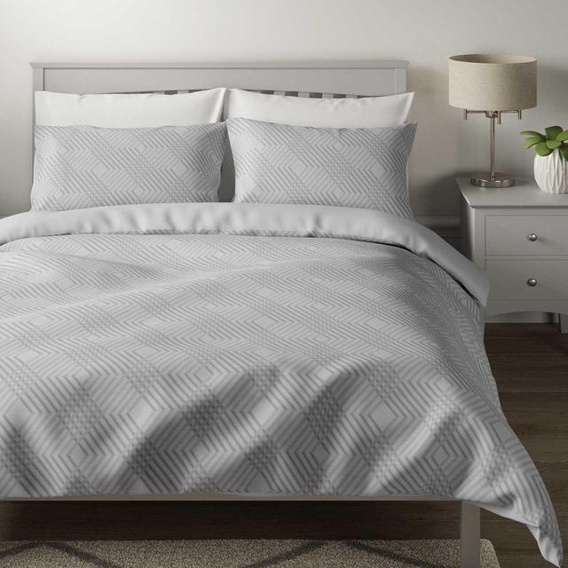 M&S Pure Cotton Geometric Sateen Bedding Set Grey GOODS M&S   