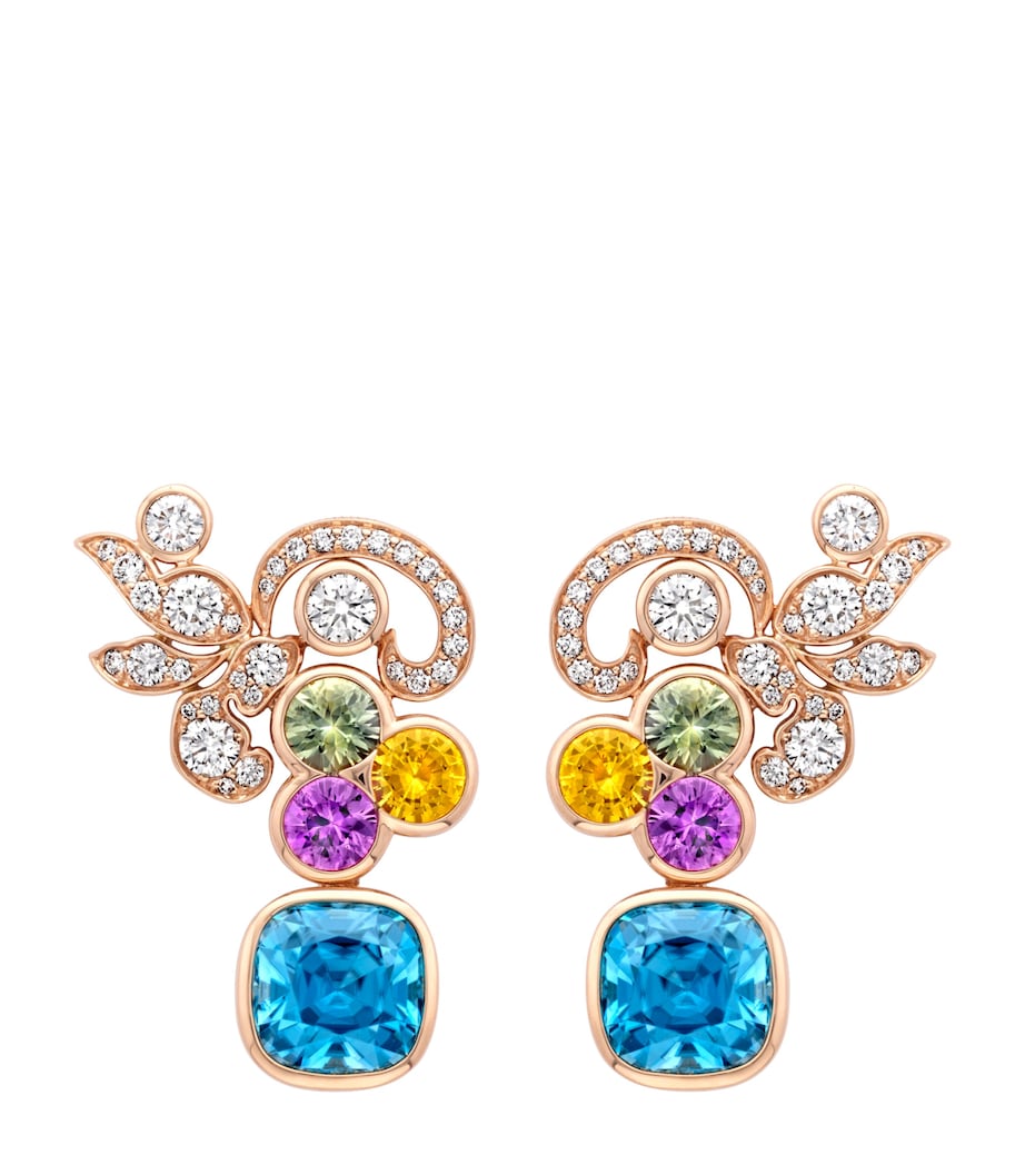 Boodles rose gold diamond sapphire zircon earrings, imported from the UK