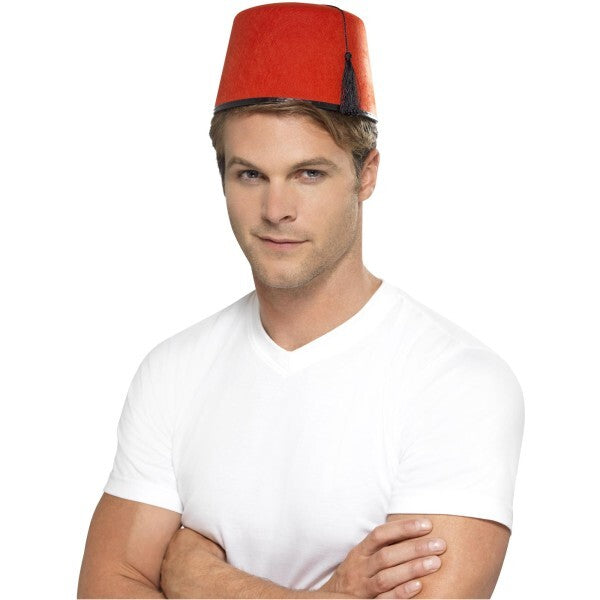 Smiffys Fez Hat red with black tassel, UK version