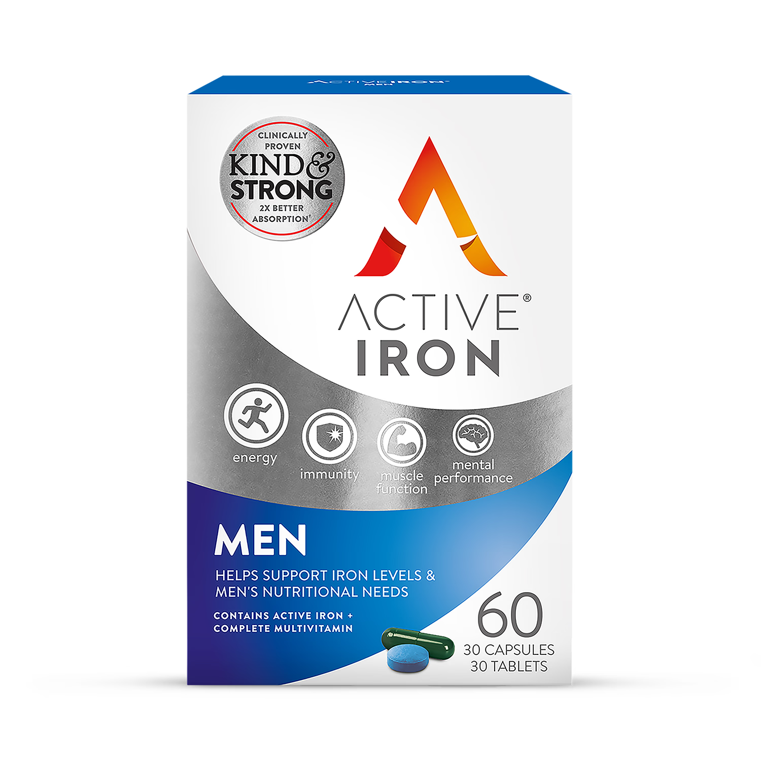 Active Iron Men's Iron Supplement 30 Capsules Plus Tablets - British product
