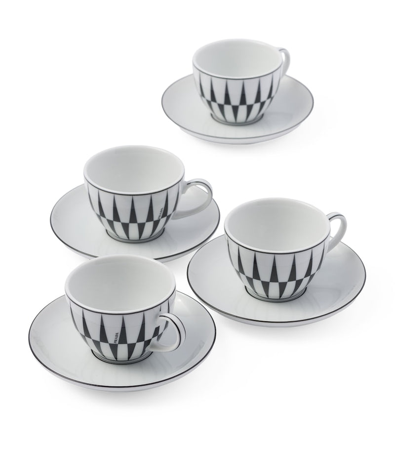 Prada Stripes coffee cup and saucer set, imported from the UK, 4 pieces