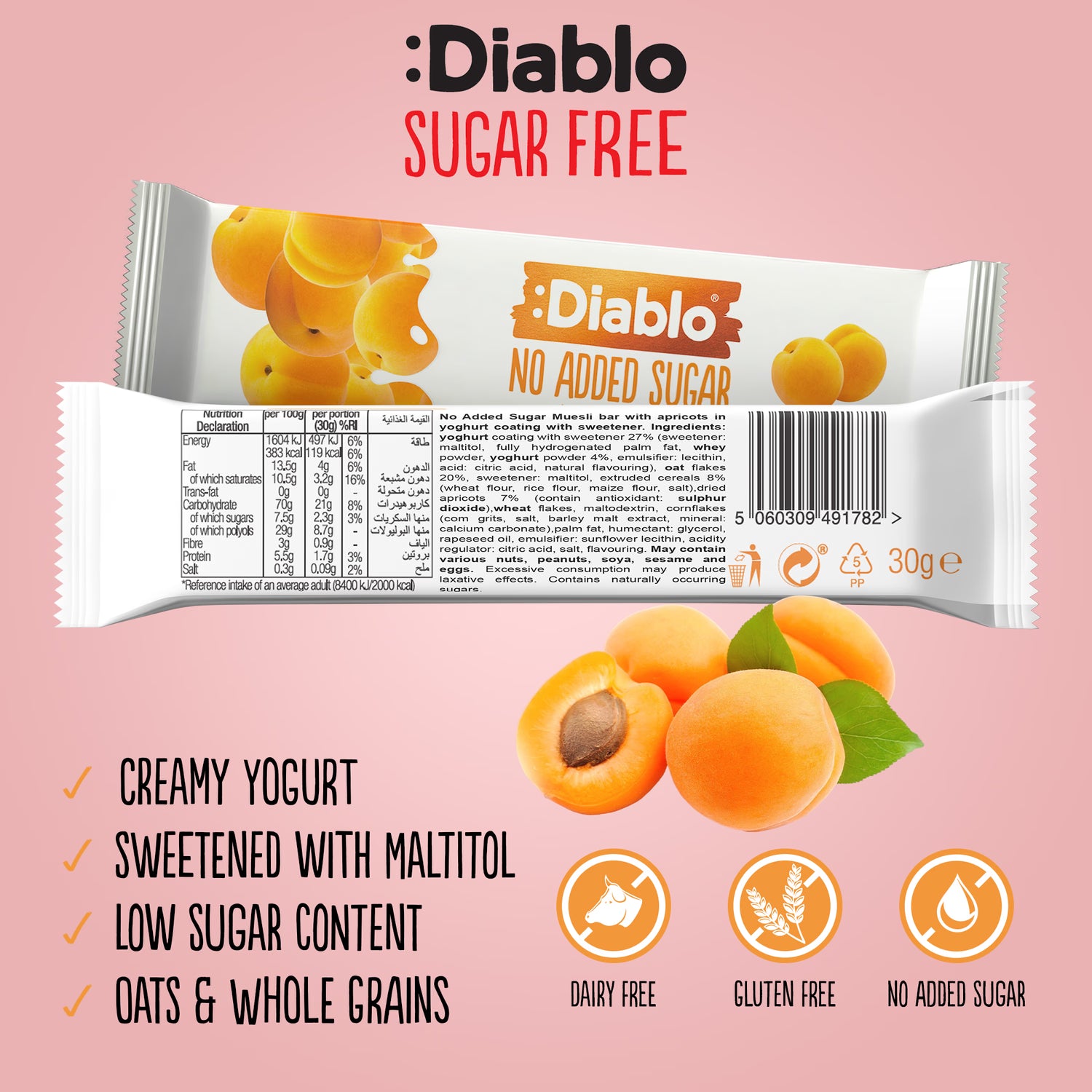 Diablo apricot muesli bar 30g (British brand)