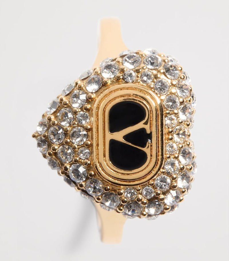 Valentino Garavani crystal heart ring gold-tone Swarovski crystals - British product