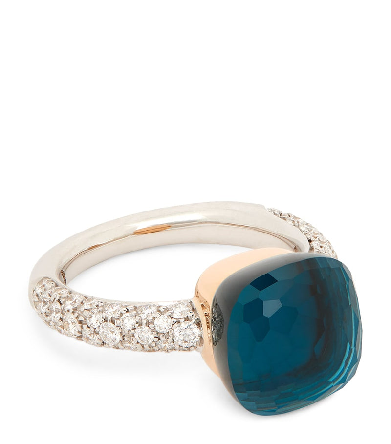 Pomellato Nudo mixed gold ring with London blue topaz and diamonds, UK version