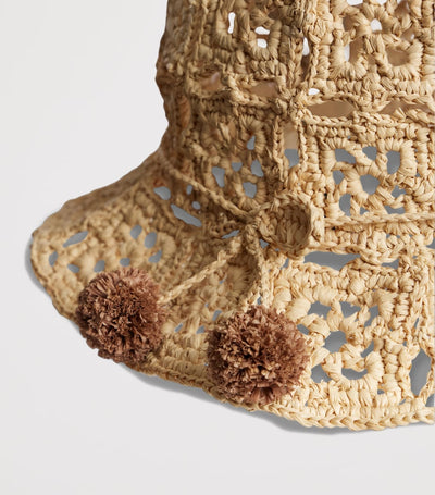 Harrods Raffia Crocheted Bucket Hat with Cherry Logo Detailing - اشترِ عبر الإنترنت من McGrocer