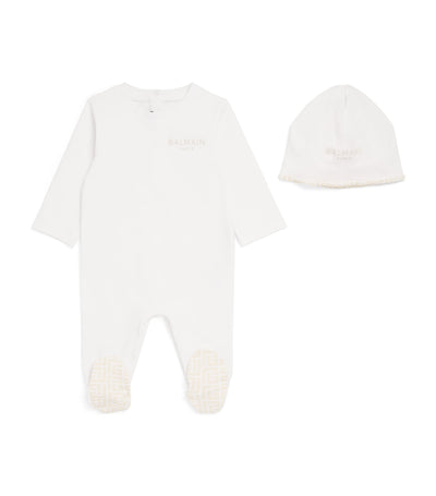 طقم قطعة واحدة وقبعة بشعار قطني من Balmain Kids، طقم ملابس أطفال 3-12 شهرًا - اشترِ عبر الإنترنت من McGrocer