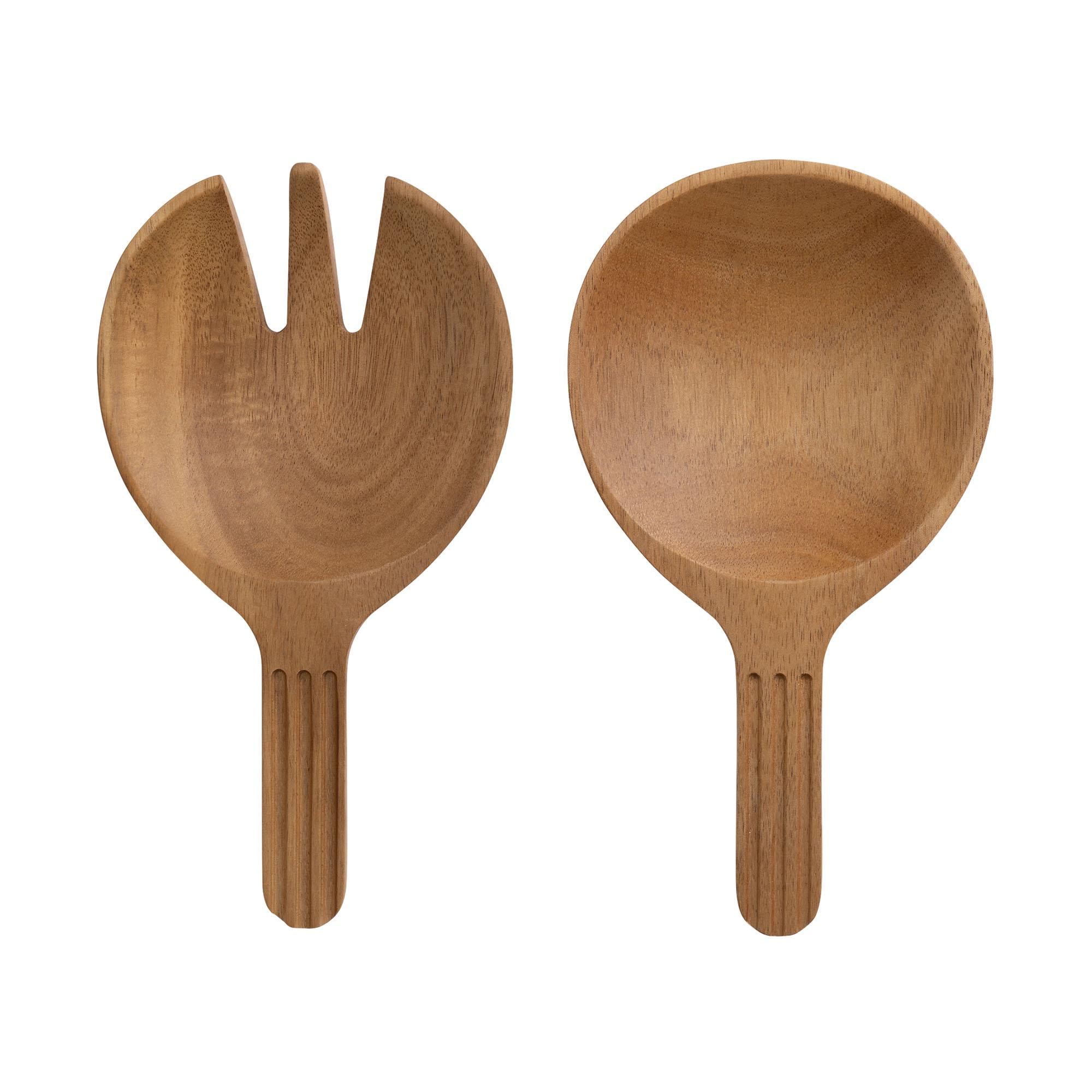 Habitat Acacia Ribbed Salad Servers GOODS Sainsburys   