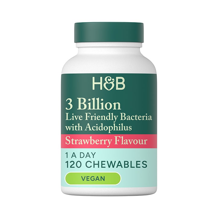 Holland & Barrett Chewable Acidophilus Strawberry (3 Billion) 120 Tablets Digestive Health Tablets & Supplements Holland&Barrett   