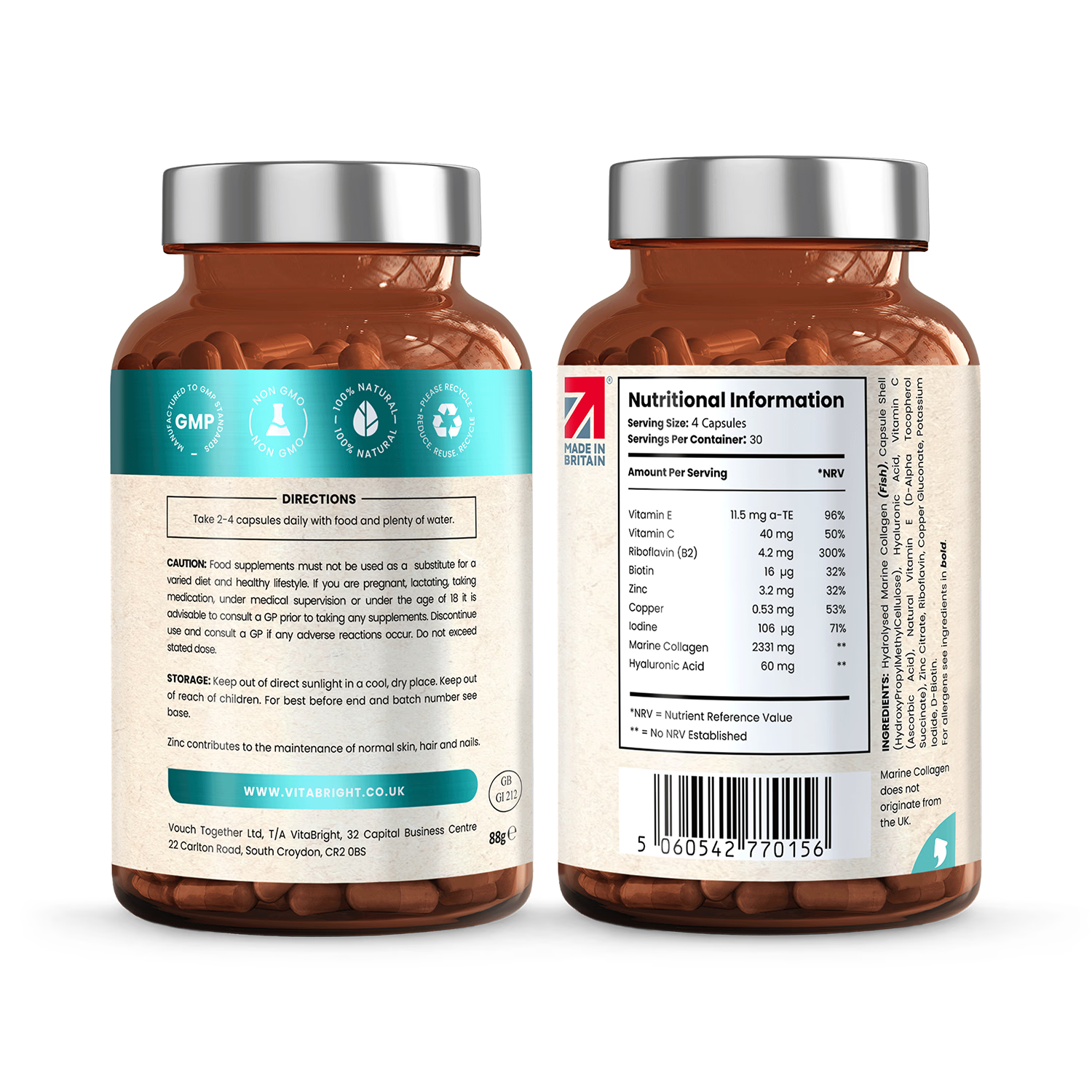VitaBright 9-in-1 marine collagen complex 120 capsules - British product