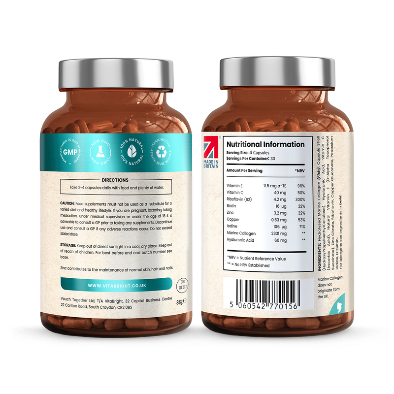 VitaBright 9-in-1 marine collagen complex 120 capsules - British product