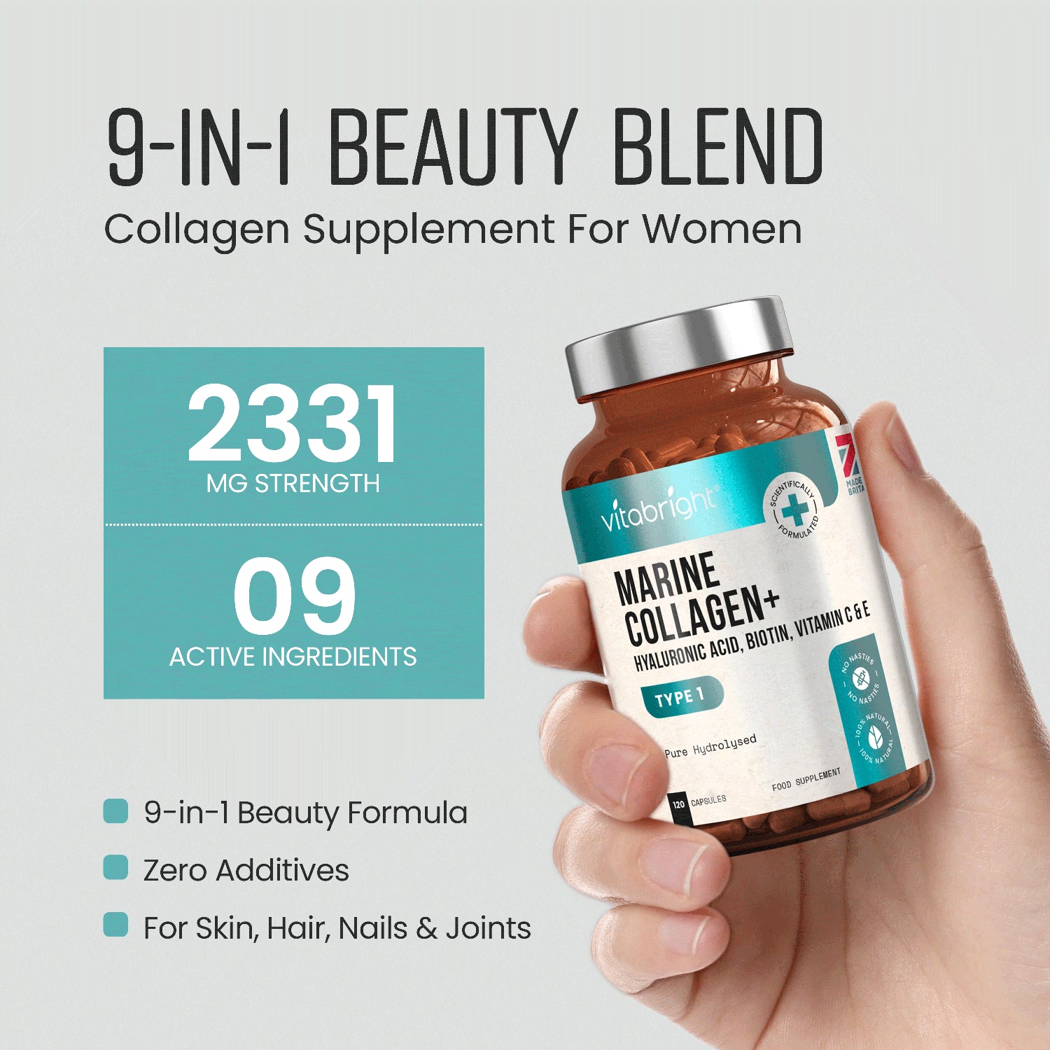 VitaBright 9-in-1 marine collagen complex 120 capsules - British product