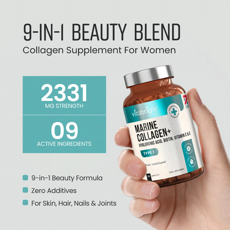 VitaBright 9-in-1 marine collagen complex 120 capsules - British product